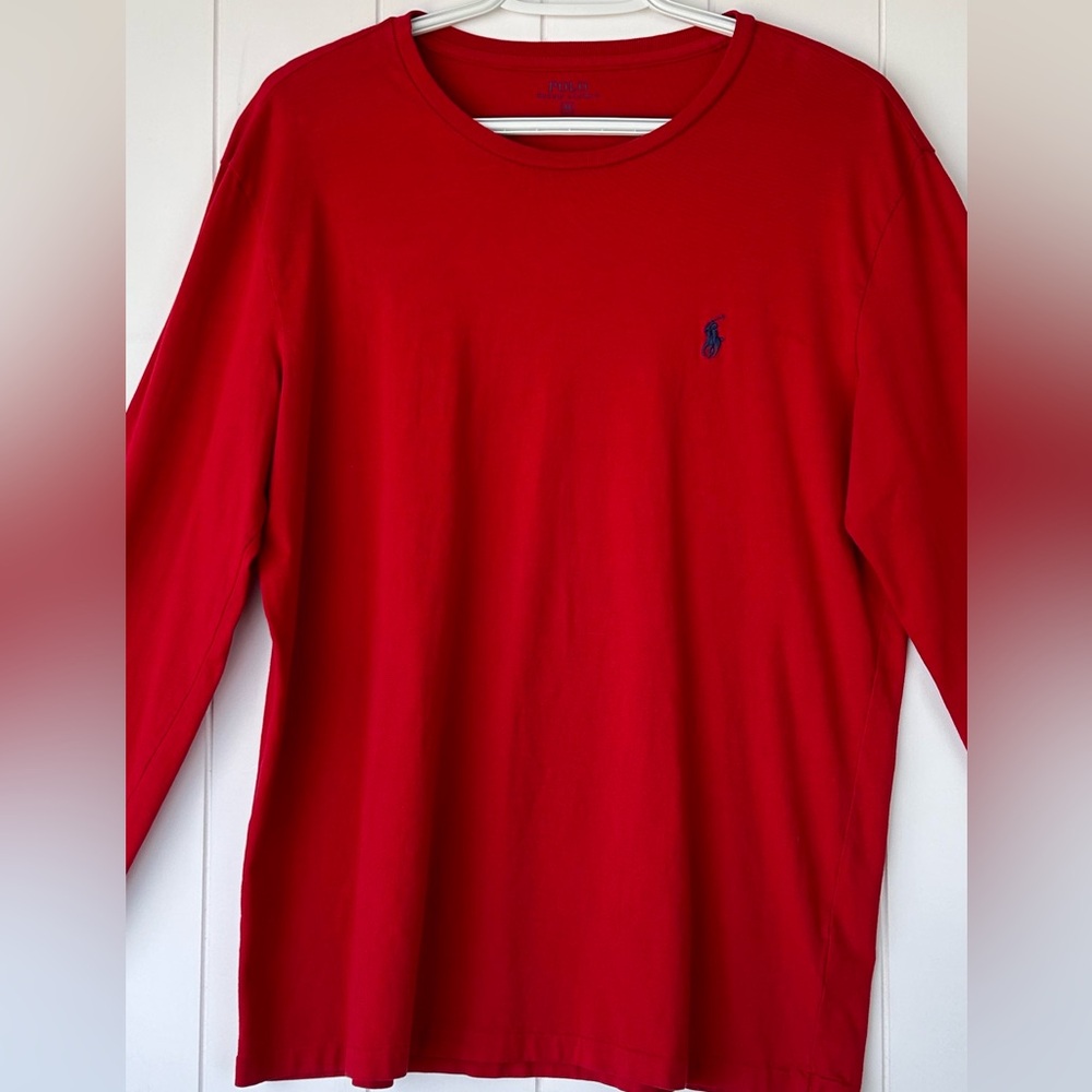 Polo Ralph Lauren Men’s Long Sleeved Tee Shirt Red with Navy Size Medium